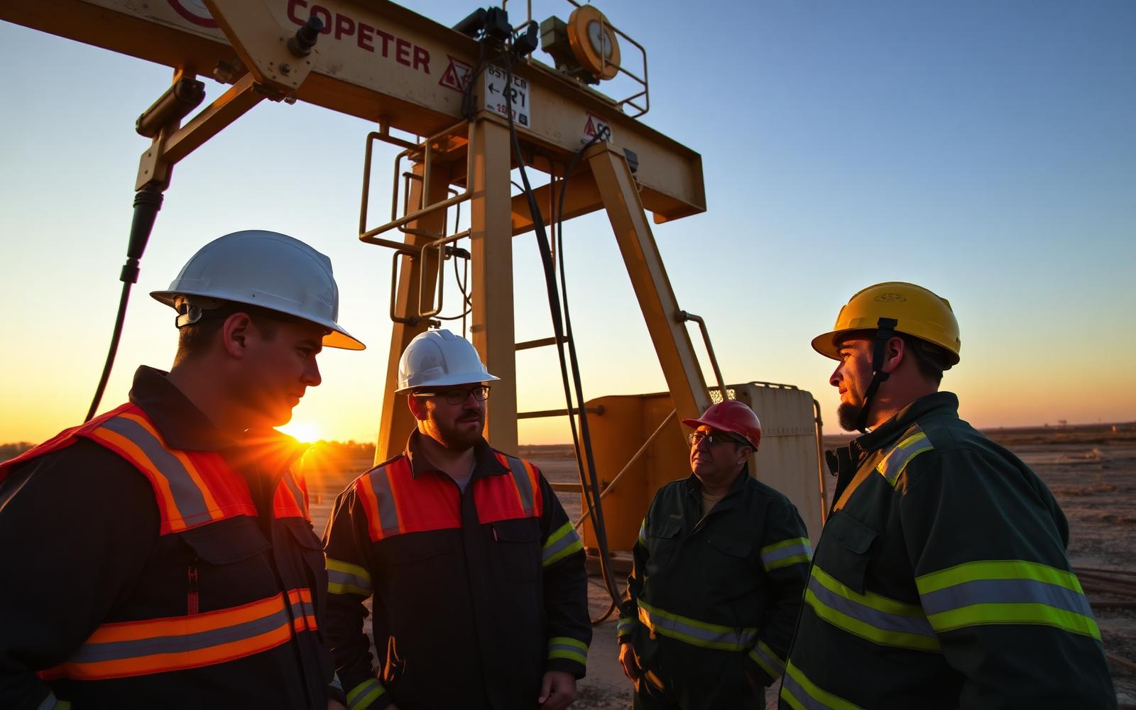 Field crew in personal protective equipment at a wellsite
